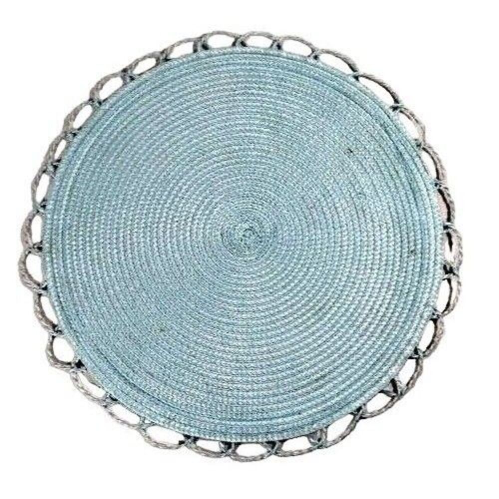 Blue Woven Placemats Trivet Round 2pc Nylon Tabletop Kitchen Counter 14-in Gift